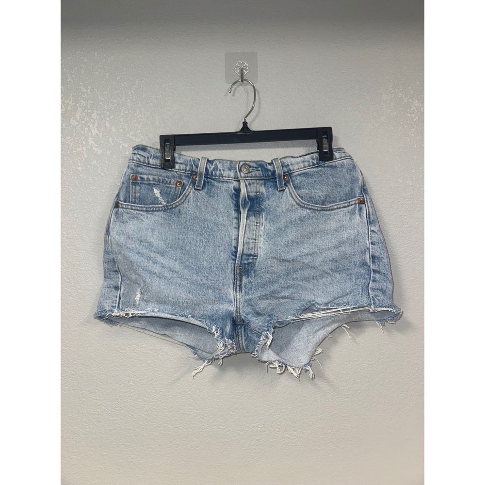 Levi's 501 Cut Off Denim Shorts Light‎ Wash Distressed Button Fly Women's
